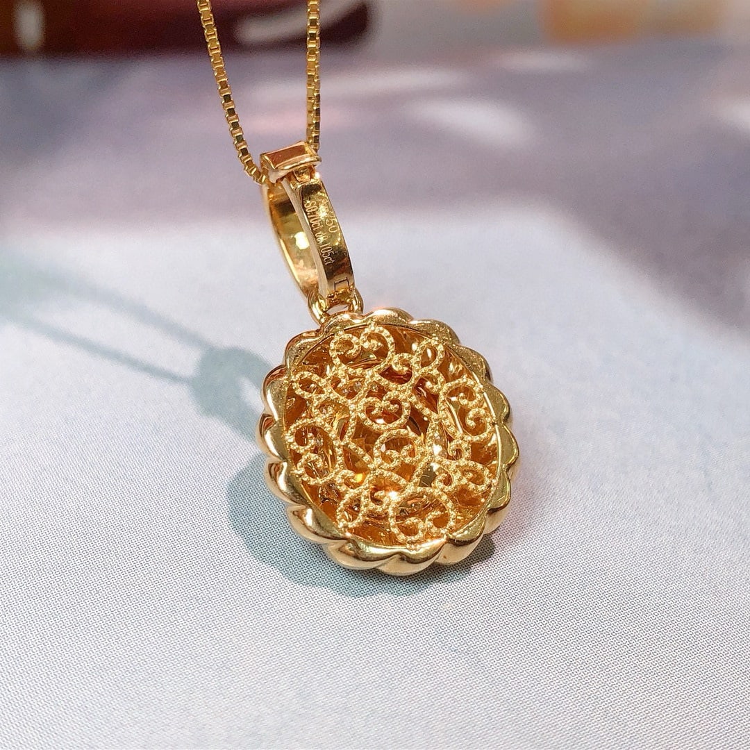 14k Gold 0.80 Ctw Natural Spessartine & Diamond Pendant( Without Chain ) - 2