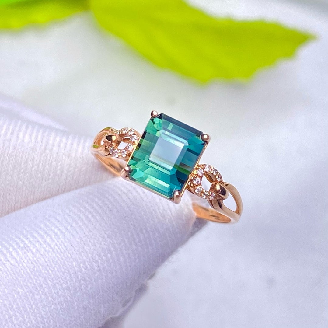 14k Gold 1.96 Ct Natural Tourmaline & Diamond Ring - 2