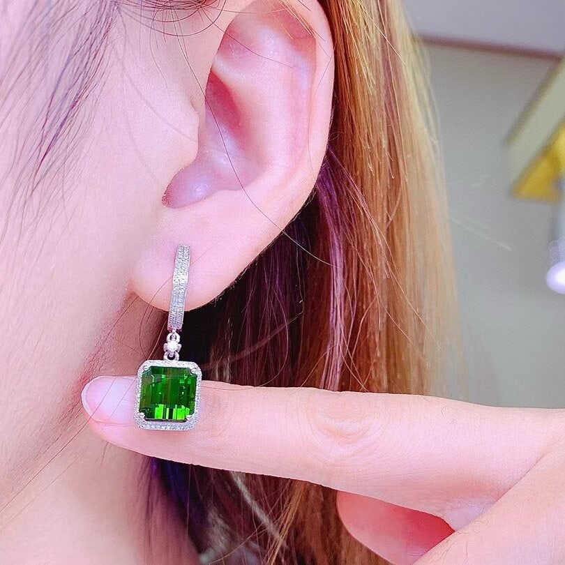 14k Gold 8.62 Ct Natural Tourmaline & Diamond Earrings - 3