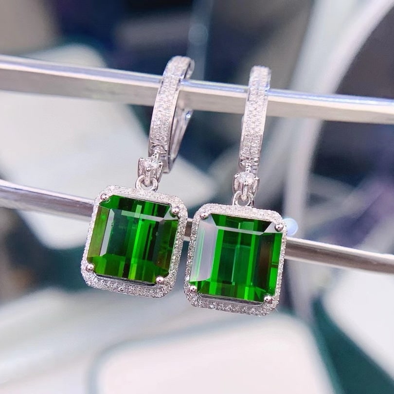 14k Gold 8.62 Ct Natural Tourmaline & Diamond Earrings - 5