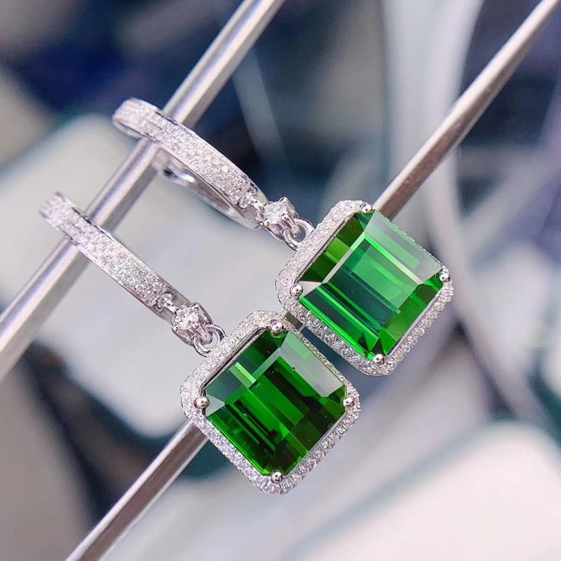 14k Gold 8.62 Ct Natural Tourmaline & Diamond Earrings - 6