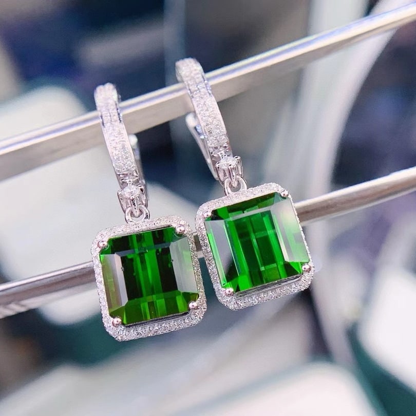 14k Gold 8.62 Ct Natural Tourmaline & Diamond Earrings - 7