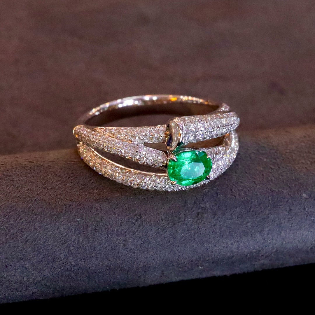 14k Gold 1.16 Ctw Vivid Green Natural Emerald & Diamond Ring - 3