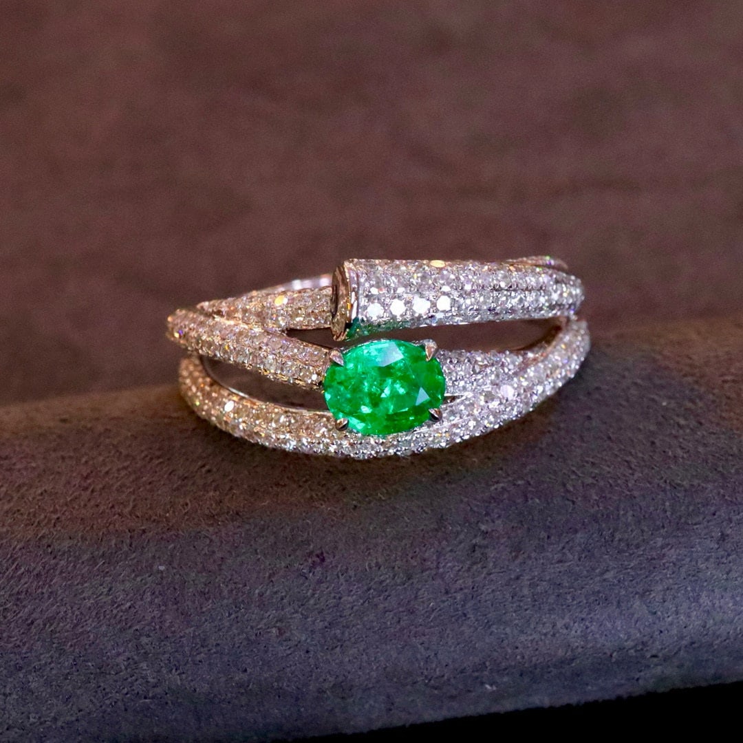 14k Gold 1.16 Ctw Vivid Green Natural Emerald & Diamond Ring - 5