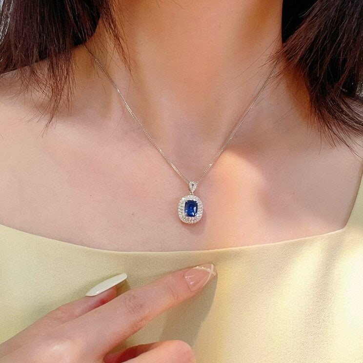 14k Gold 2.11 Ctw Natural Sapphire & Diamond Pendant( Without Chain ) - 2