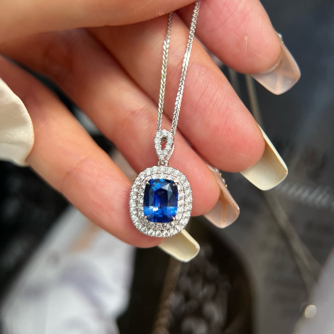 14k Gold 2.11 Ctw Natural Sapphire & Diamond Pendant( Without Chain ) - 3