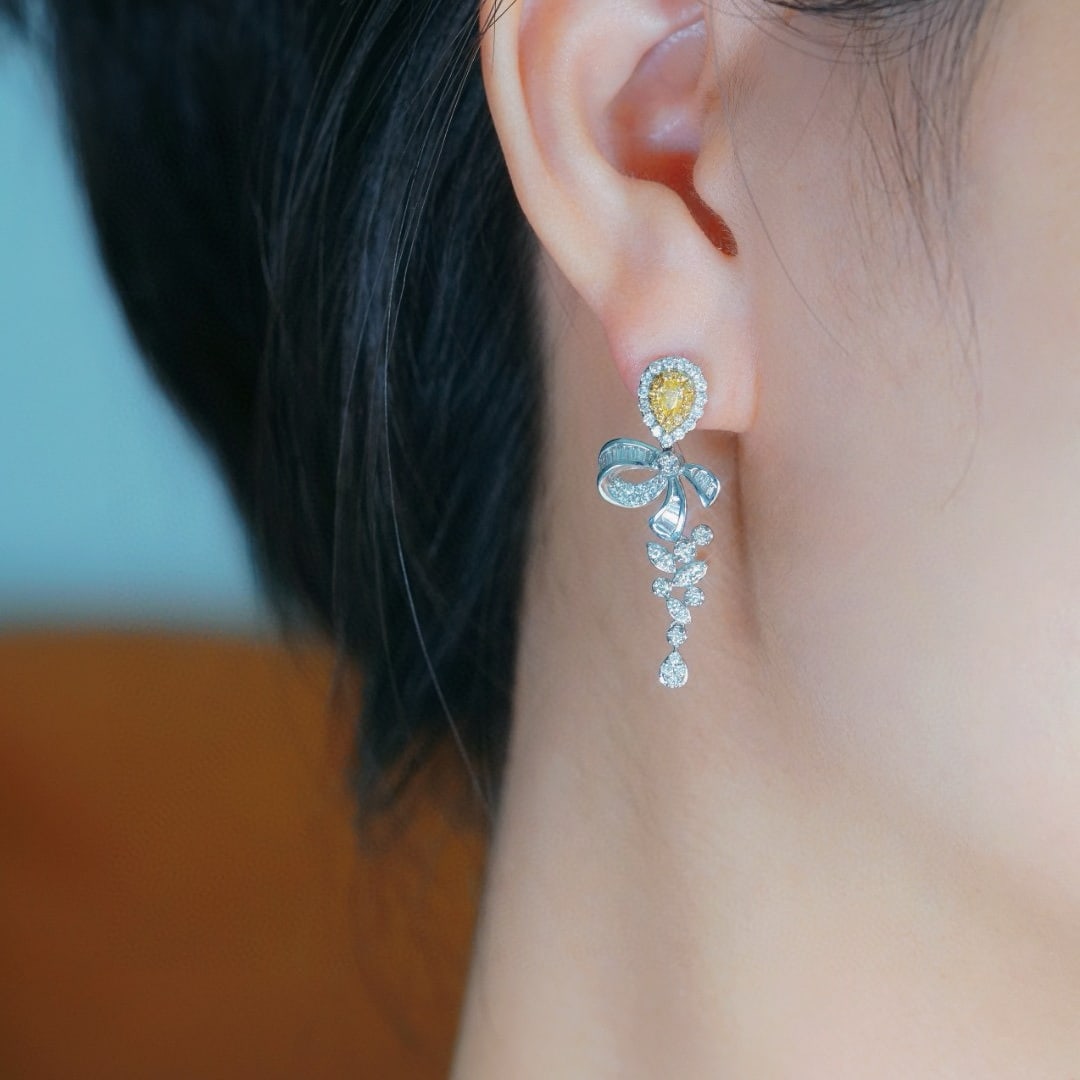 14k Gold 1.20 Ctw Natural Yellow Diamond & Diamond Earrings - 4