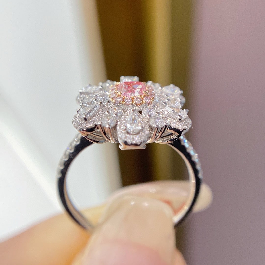 14k Gold 0.98 Ctw Natural Pink Diamond & Diamond Ring - 3