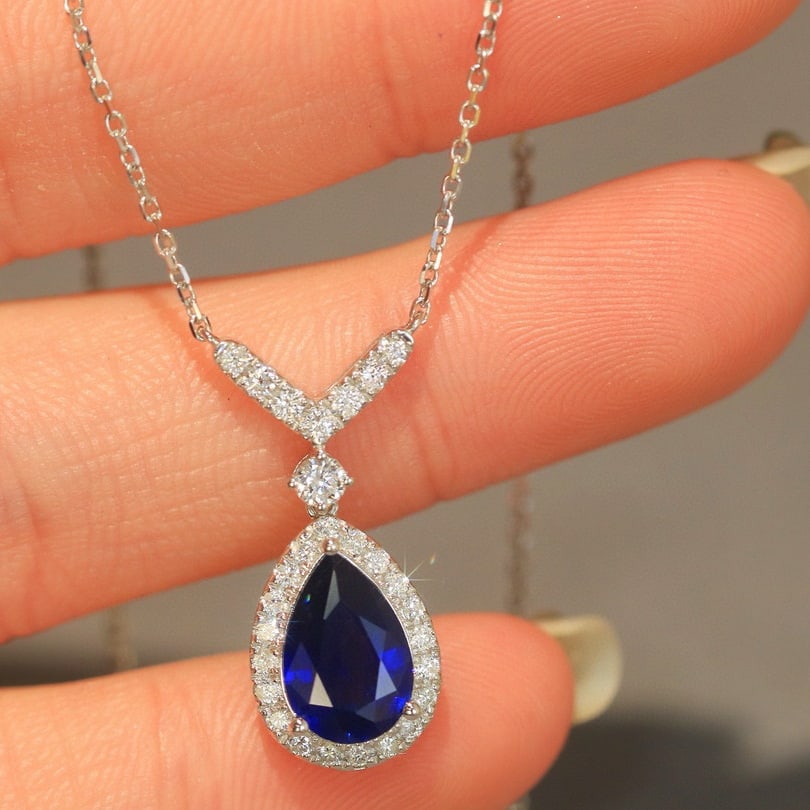 14k Gold 1.63 Ct Natural Sapphire & Diamond Necklace - 5