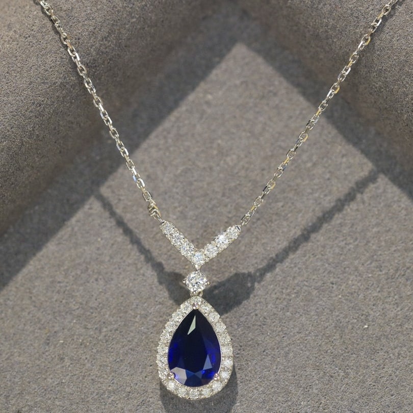 14k Gold 1.63 Ct Natural Sapphire & Diamond Necklace - 7