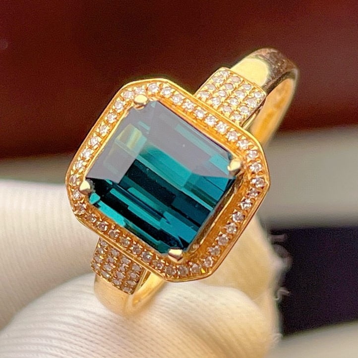 14k Gold 3.23 Ct Natural Tourmaline & Diamond Ring - 3