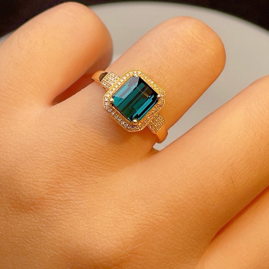 14k Gold 3.23 Ct Natural Tourmaline & Diamond Ring - 4