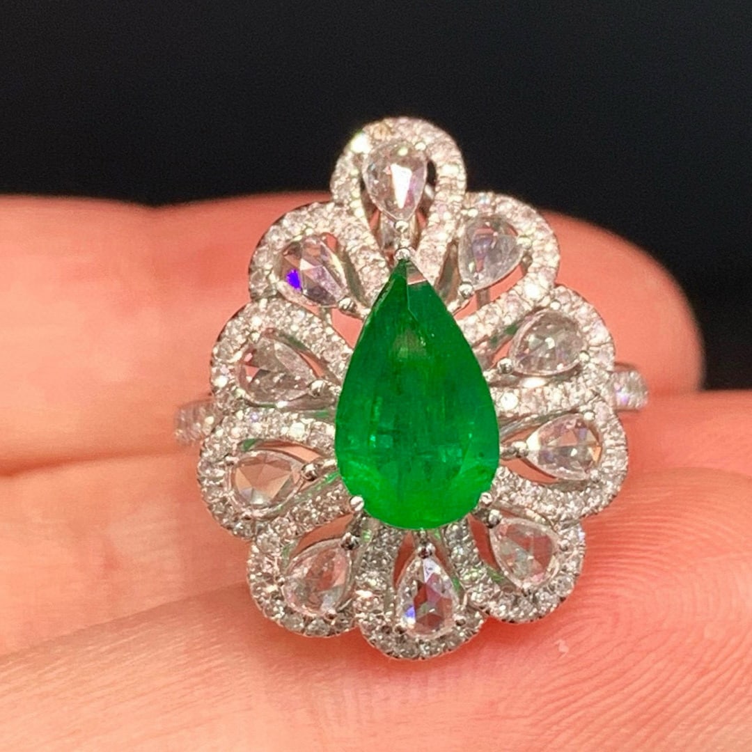 14k Gold 2.53 Ctw Vivid Green Natural Emerald & Diamond Ring/pendant( Without Chain ) (1 of 9)