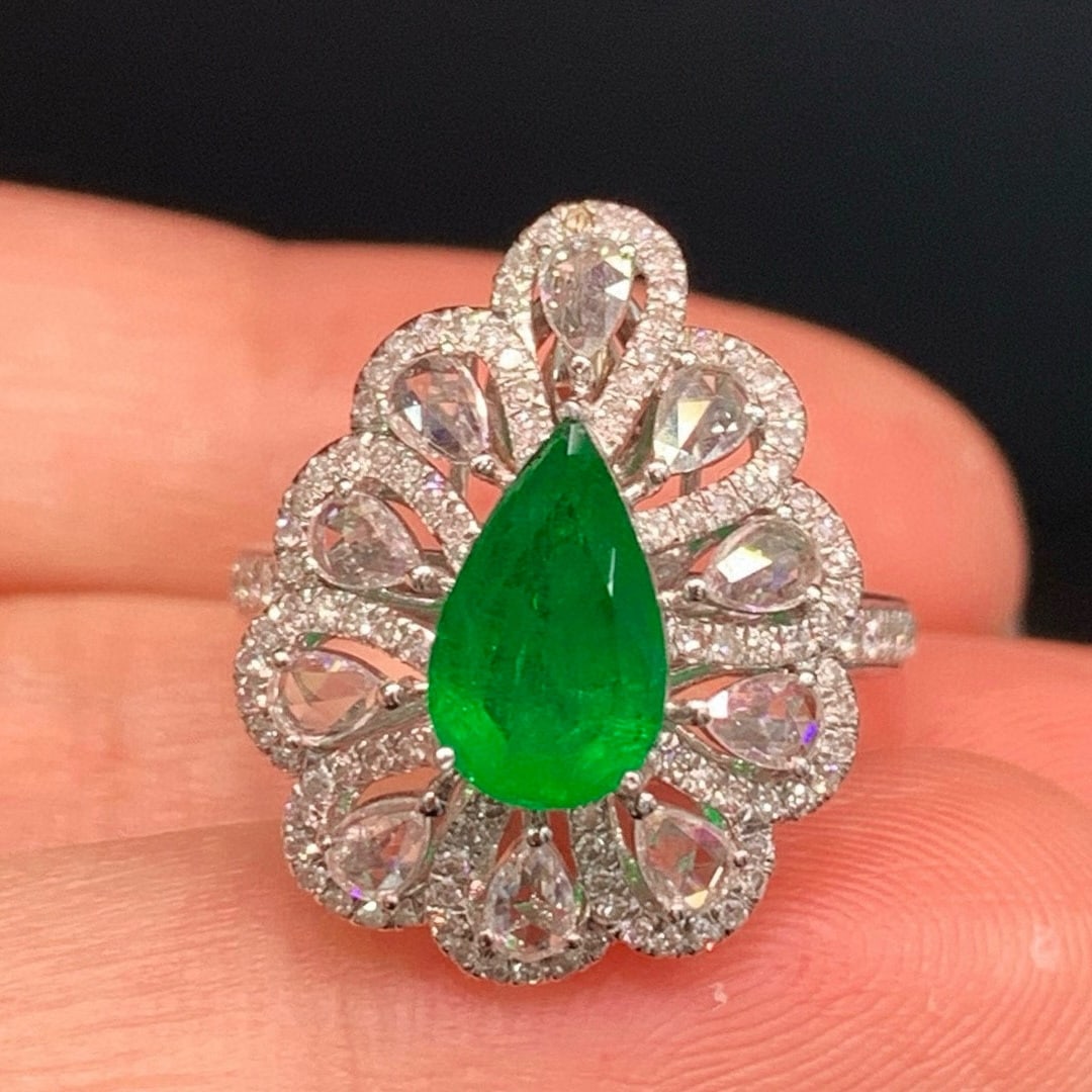 14k Gold 2.53 Ctw Vivid Green Natural Emerald & Diamond Ring/pendant( Without Chain ) - 3