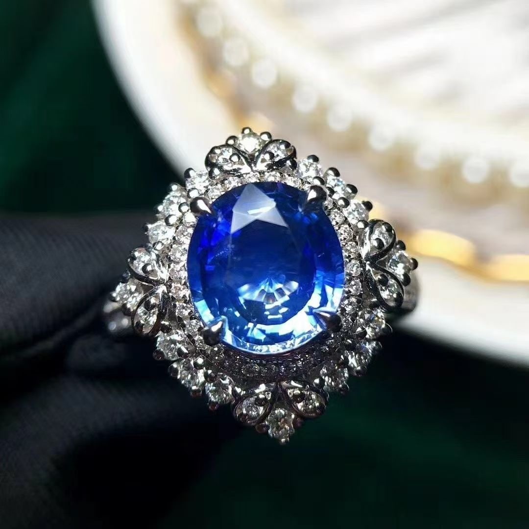 14k Gold 2.50 Ctw Natural Sapphire & Diamond Ring/pendant( Without Chain ): Ref:230946355 // gold content:14k gold // ring size:7. 25us // // main gemstone:sapphire // shape:oval // carat weight:2. 02ct // color:cornflower blue // treatment:natural // // adjacent gemstone