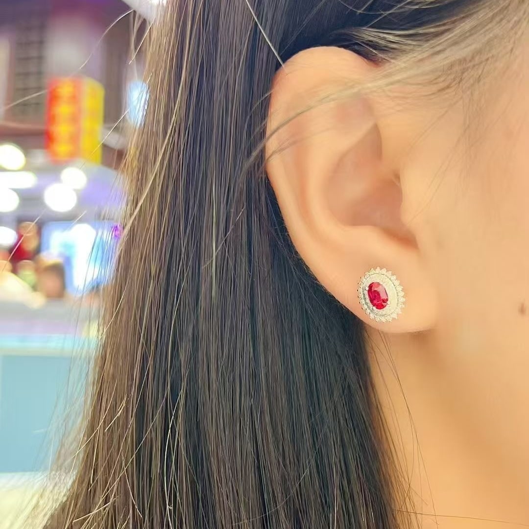 14k Gold 1.1 Ct Natural Ruby & Diamond Earrings - 2