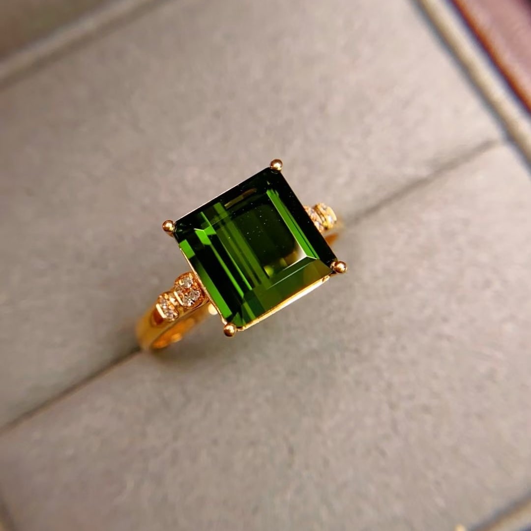 14k Gold 3.5 Ct Natural Tourmaline & Diamond Ring - 3