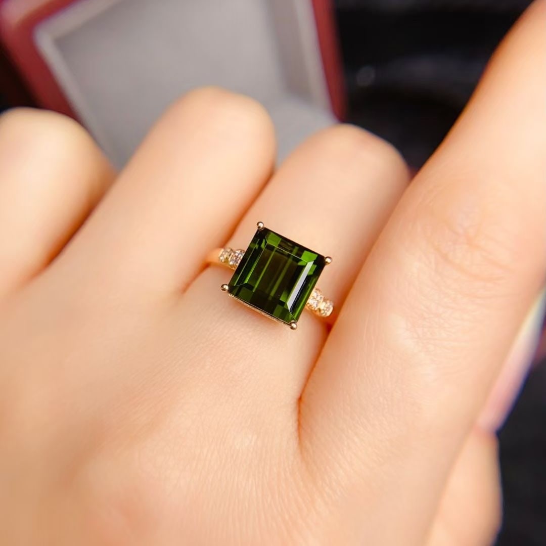 14k Gold 3.5 Ct Natural Tourmaline & Diamond Ring - 4