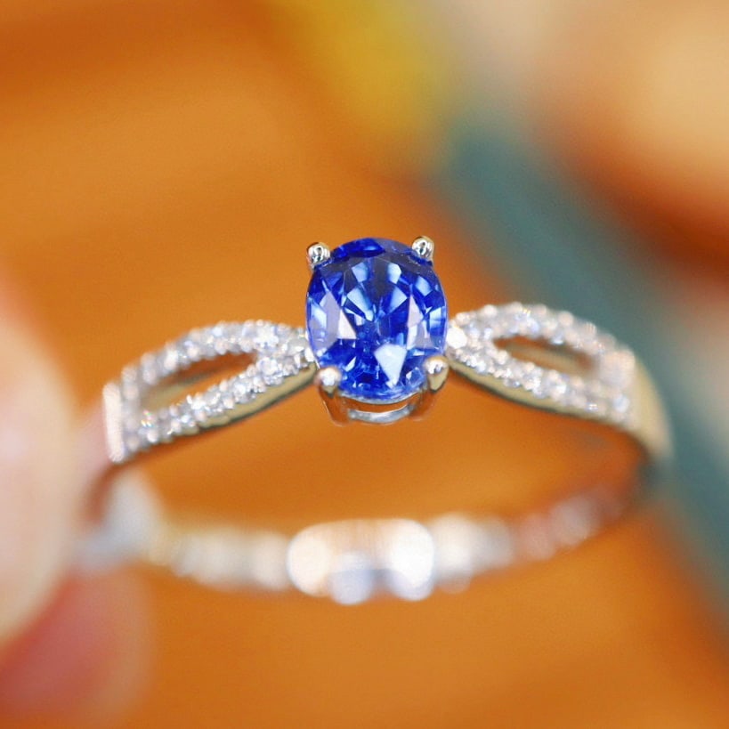 14k Gold 0.64 Ctw Natural Sapphire & Diamond Ring - 4