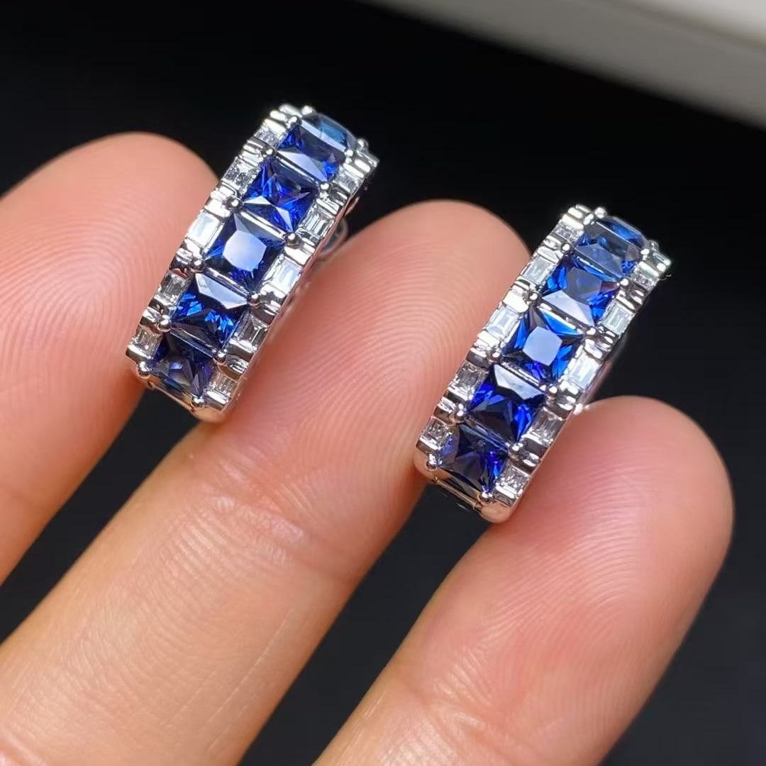 14k Gold 3.62 Ctw Natural Sapphire & Diamond Earrings - 2