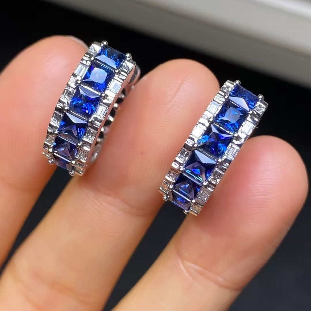 14k Gold 3.62 Ctw Natural Sapphire & Diamond Earrings - 3