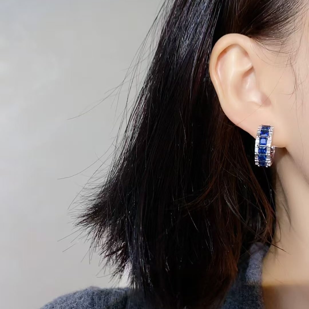 14k Gold 3.62 Ctw Natural Sapphire & Diamond Earrings - 4