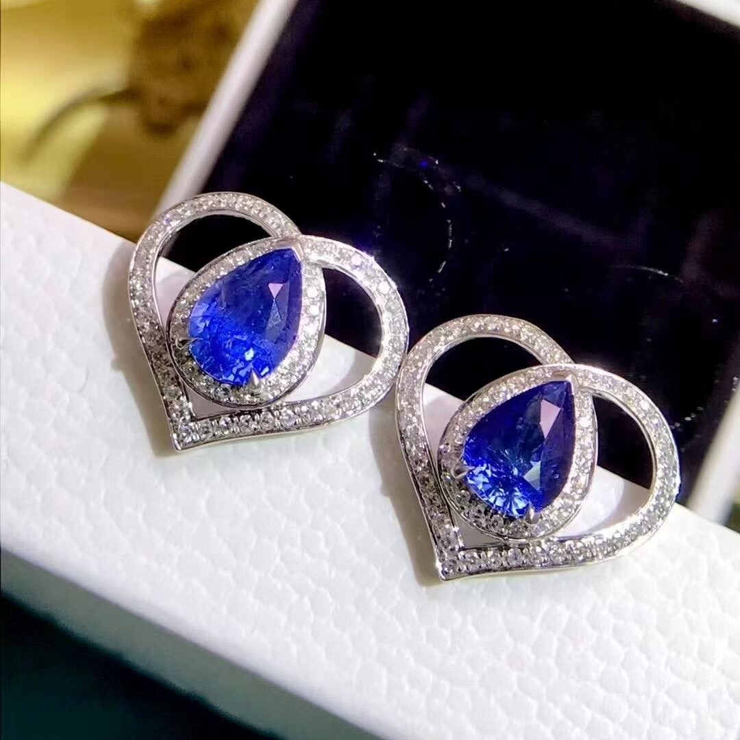 14k Gold 2.61 Ctw Natural Sapphire & Diamond Earrings (1 of 5)