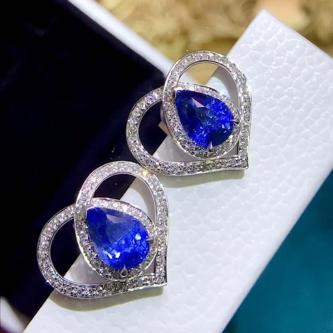 14k Gold 2.61 Ctw Natural Sapphire & Diamond Earrings - 2