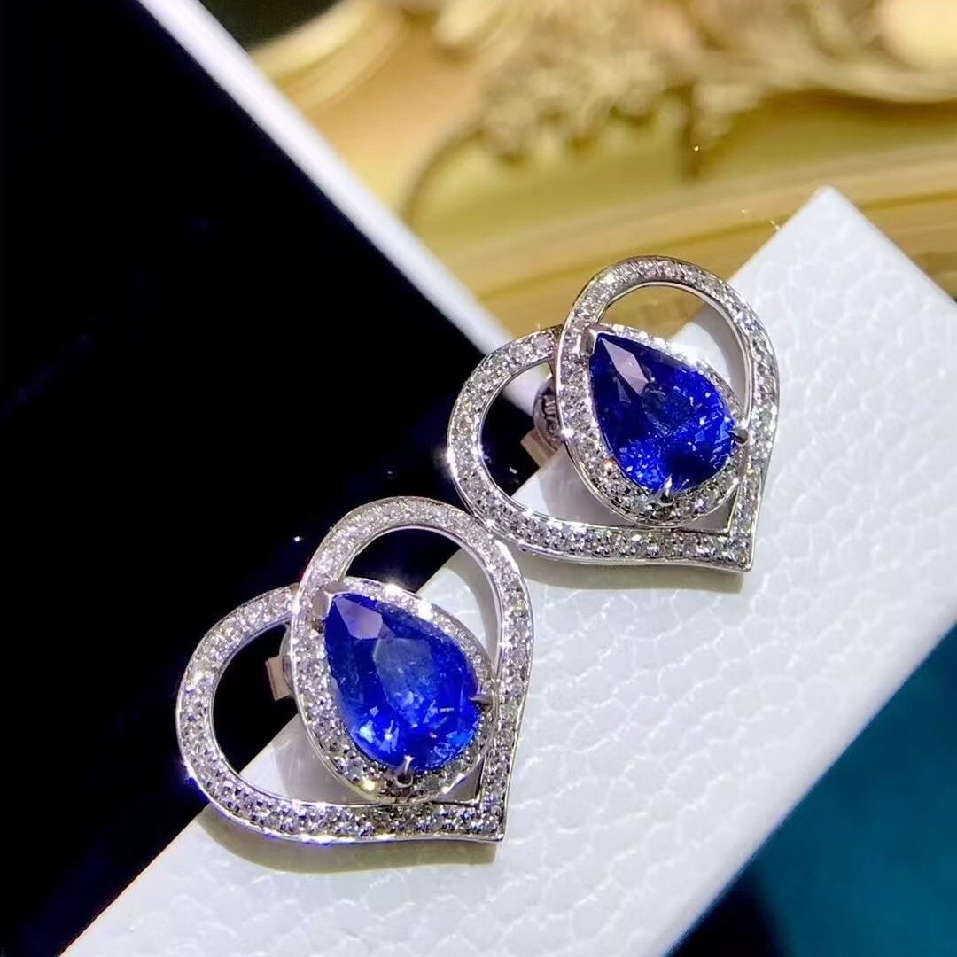 14k Gold 2.61 Ctw Natural Sapphire & Diamond Earrings - 3