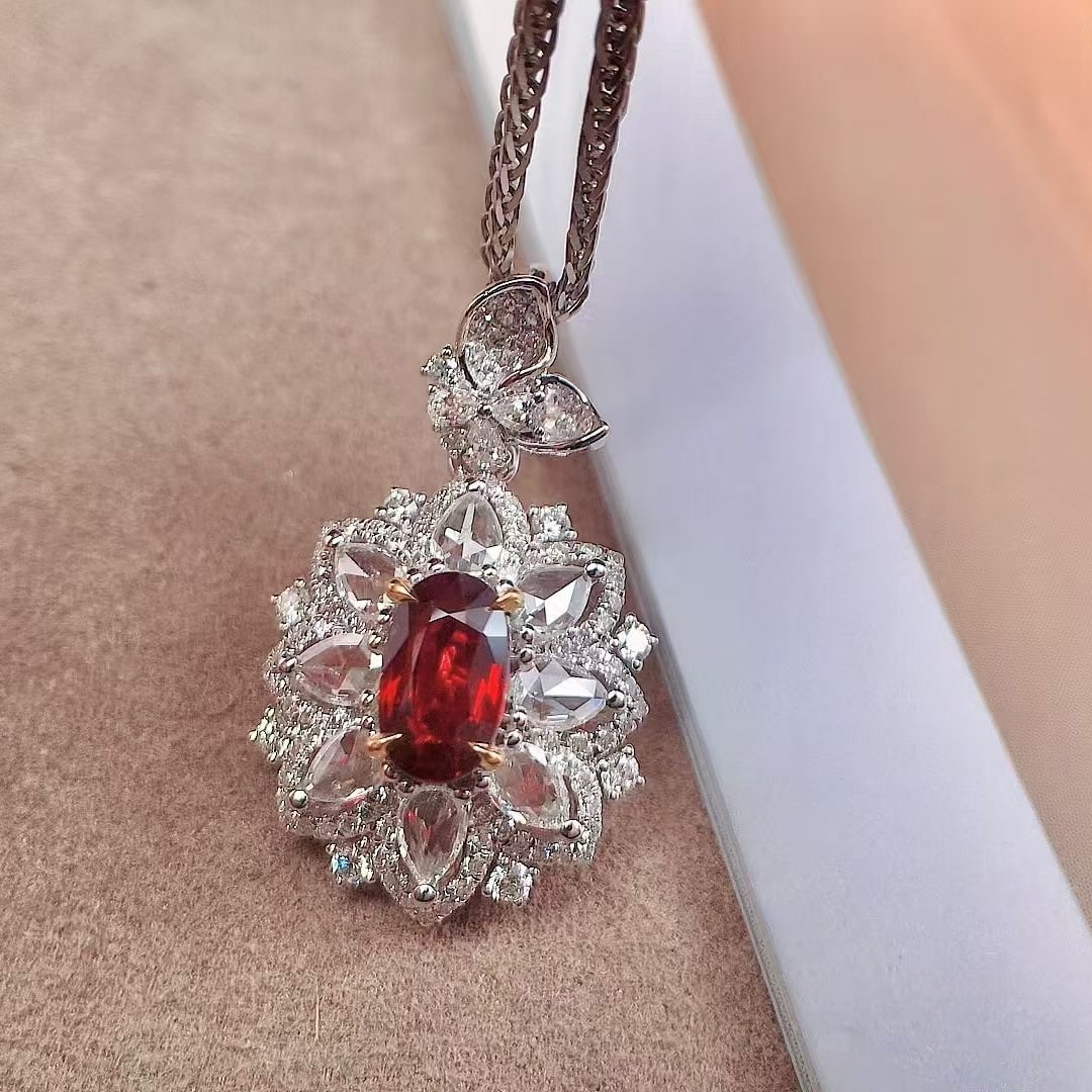 14k Gold 1.90 Ctw Natural Ruby & Diamond Pendant( Without Chain ) (1 of 4)