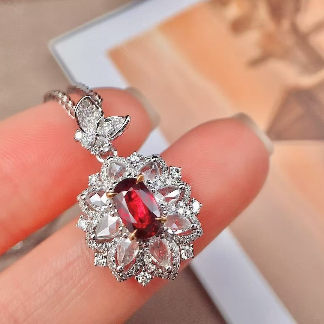 14k Gold 1.90 Ctw Natural Ruby & Diamond Pendant( Without Chain ) - 3