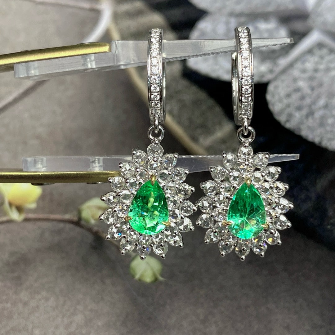 14k Gold 1.44 Ct Natural Emerald & Diamond Earrings (1 of 7)