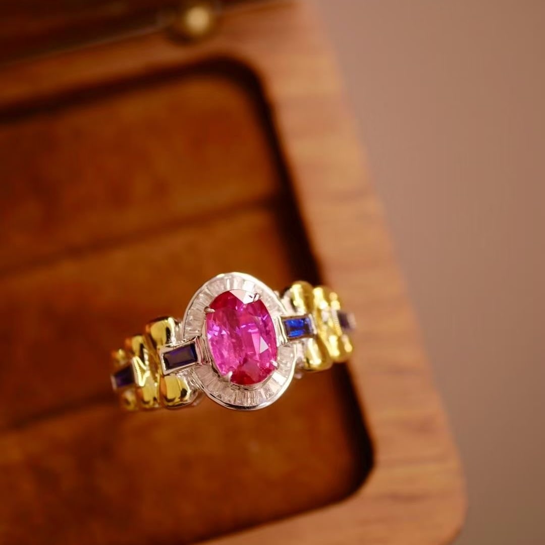 14k Gold 1.3 Ct Natural Ruby & Diamond & Sapphire Ring (1 of 5)