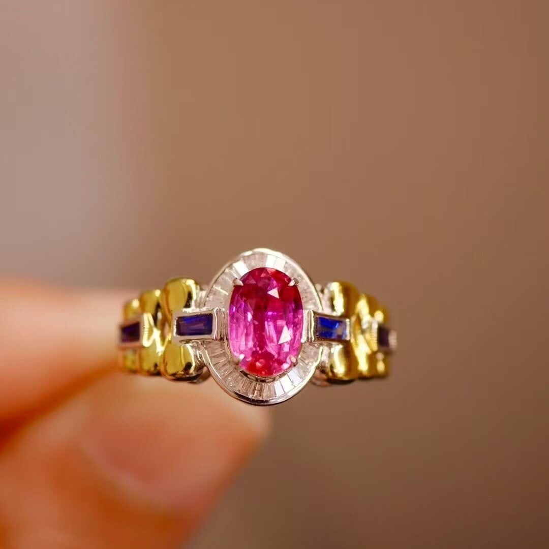 14k Gold 1.3 Ct Natural Ruby & Diamond & Sapphire Ring - 3
