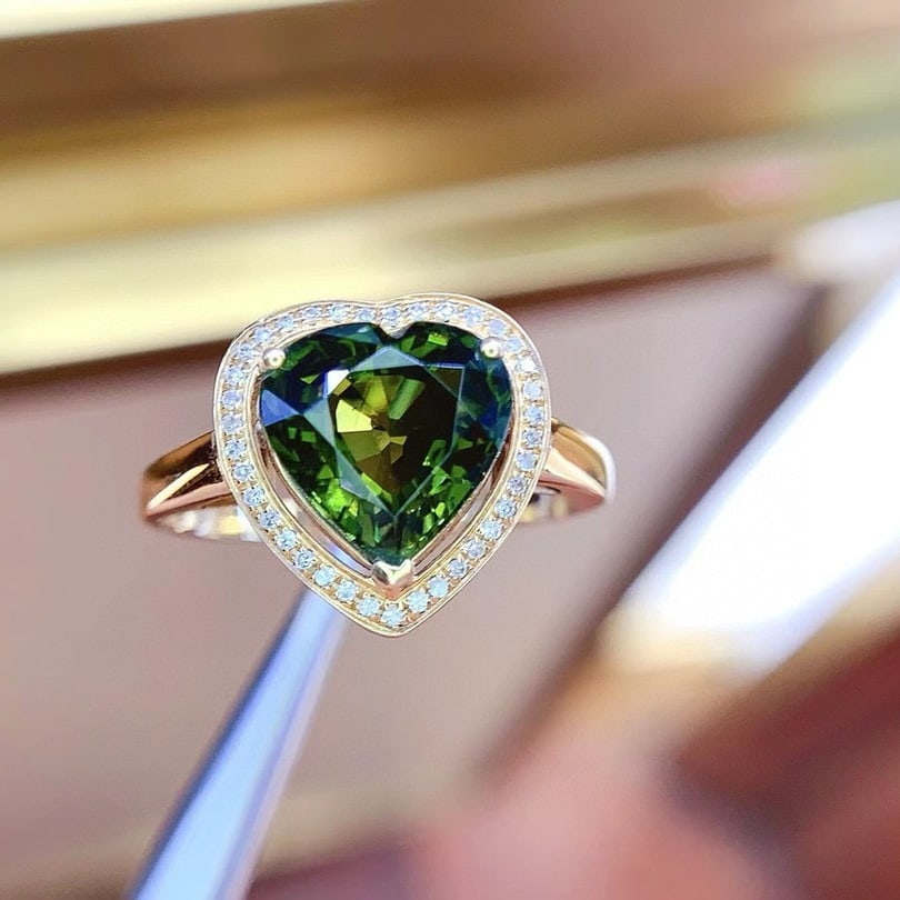 14k Gold 3.5 Ct Natural Tourmaline & Diamond Ring - 2