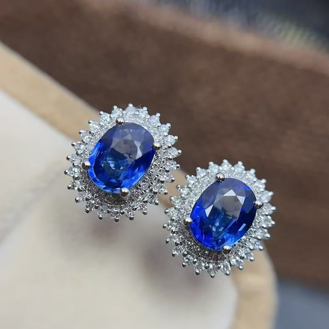 14k Gold 1.88 Ct Natural Sapphire & Diamond Earrings (1 of 7)