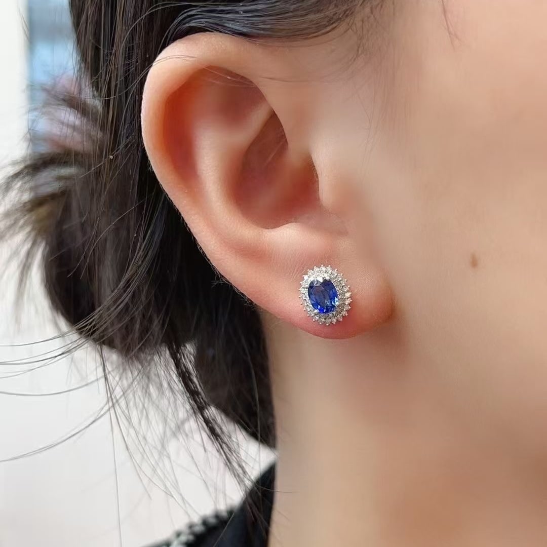 14k Gold 1.88 Ct Natural Sapphire & Diamond Earrings - 3