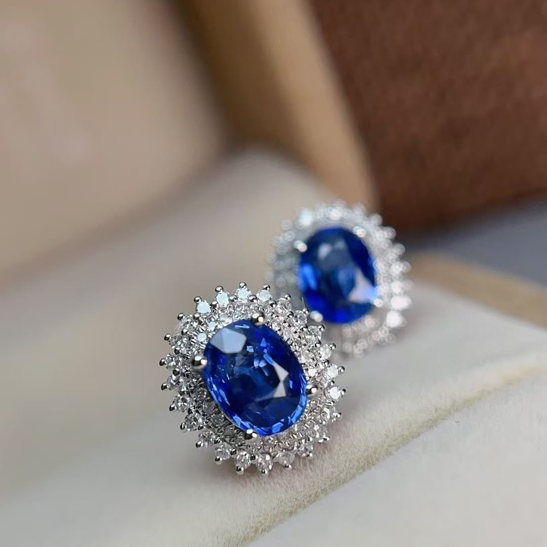 14k Gold 1.88 Ct Natural Sapphire & Diamond Earrings - 5