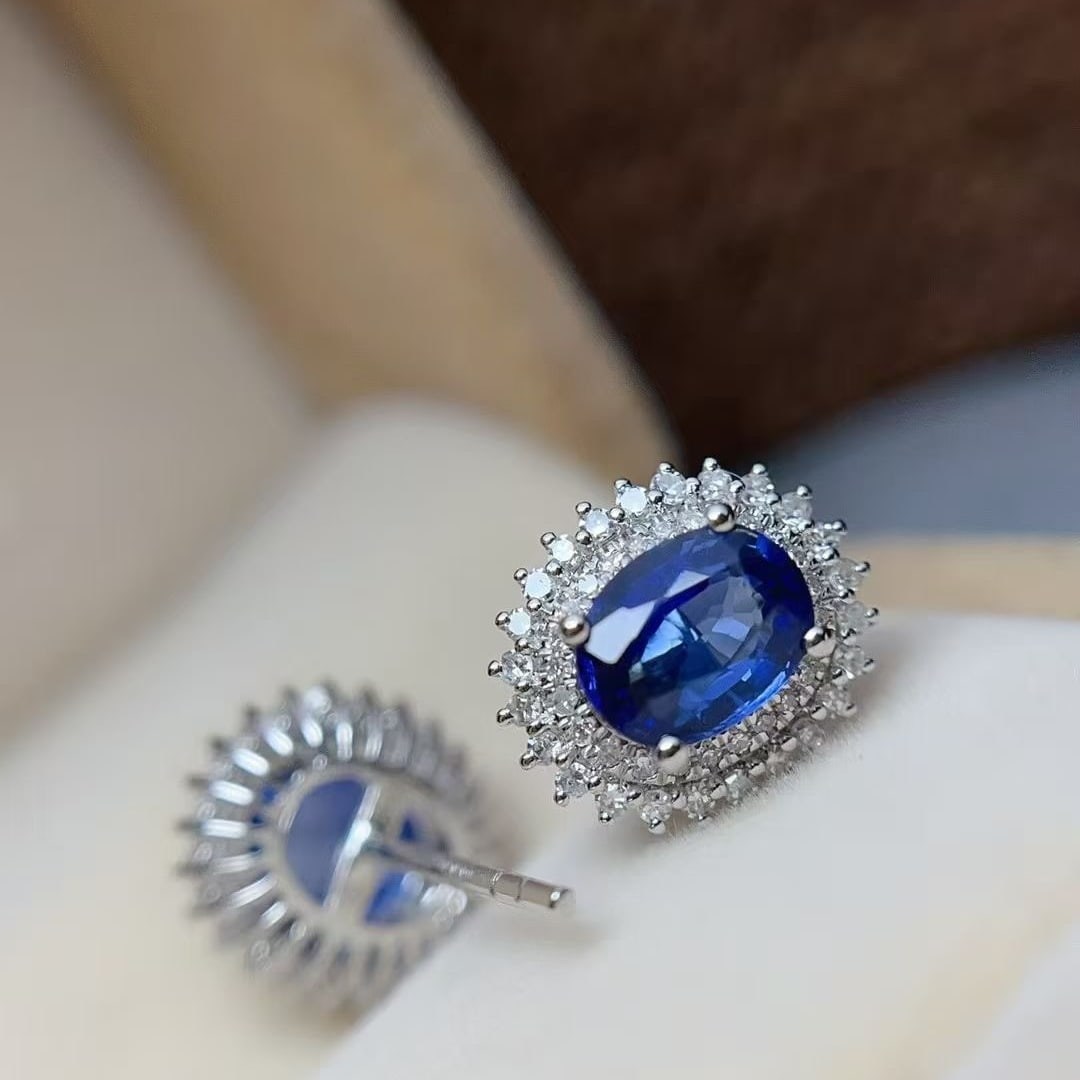 14k Gold 1.88 Ct Natural Sapphire & Diamond Earrings - 6