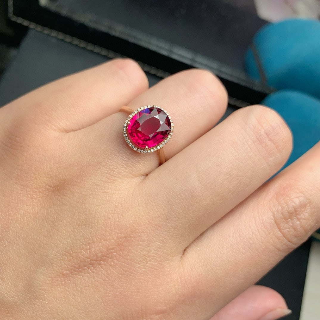 14k Gold 3.1 Ct Natural Tourmaline & Diamond Ring - 7