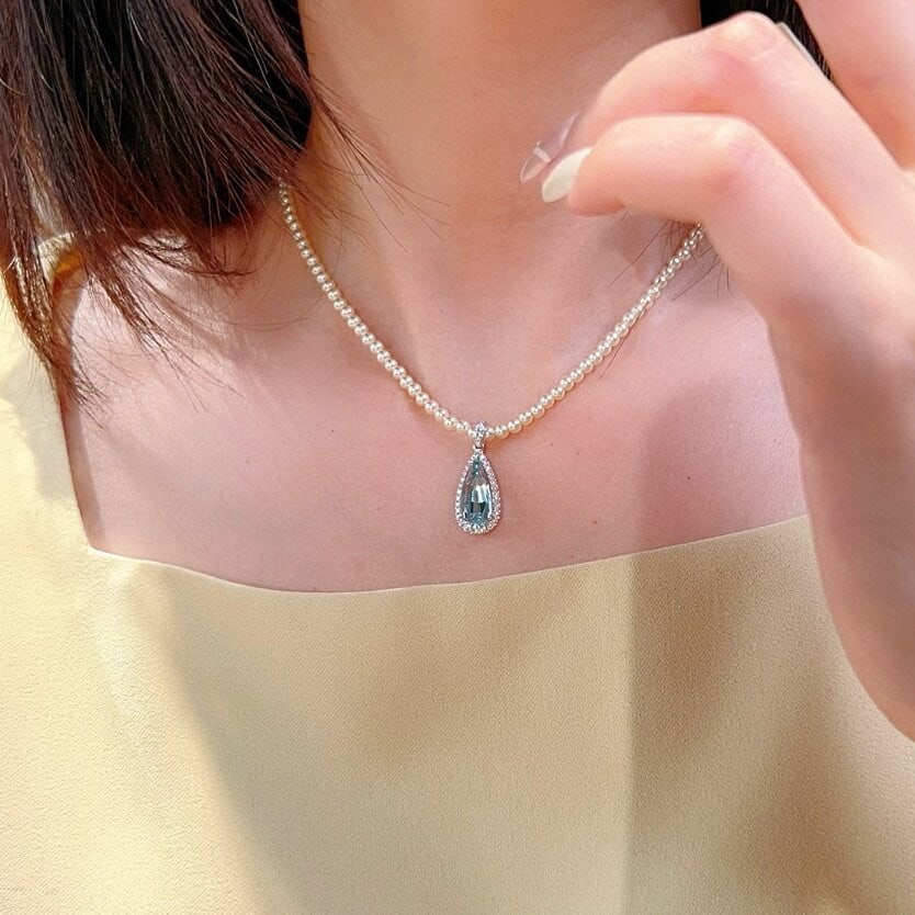 14k Gold 4.08 Ctw Natural Aquamarine & Lab Grown Diamond Pendant( Without Chain ) - 4