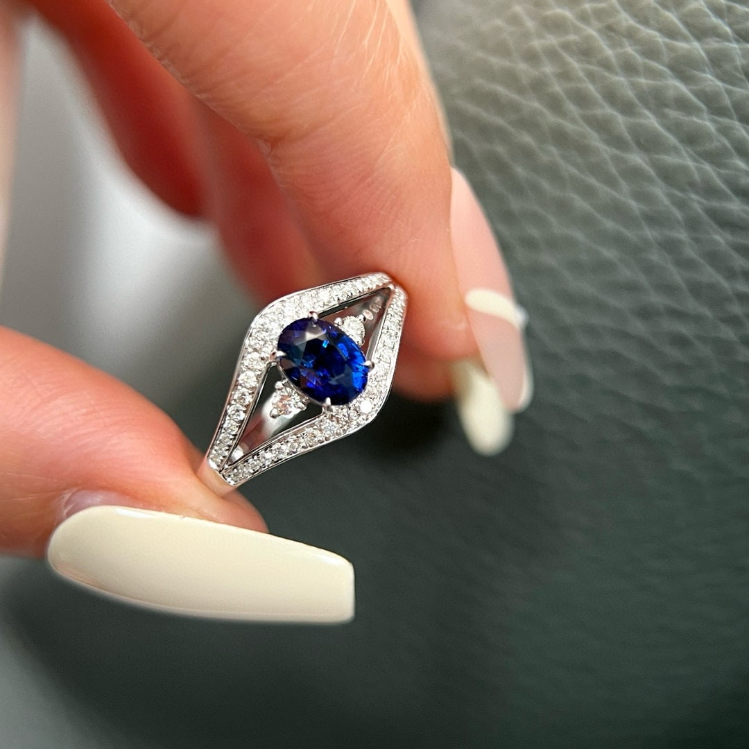 14k Gold 1.10 Ctw Natural Sapphire & Diamond Ring - 3