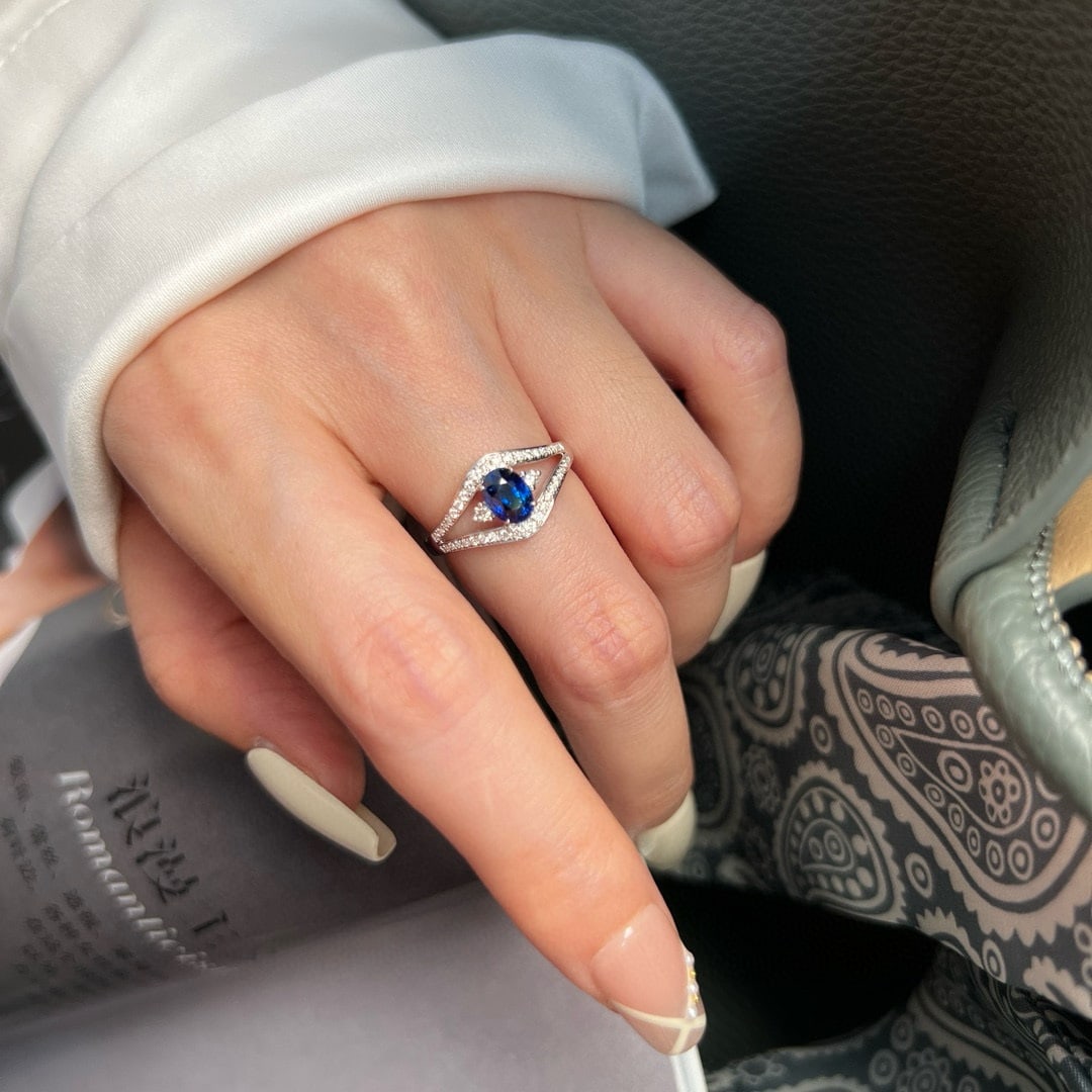 14k Gold 1.10 Ctw Natural Sapphire & Diamond Ring - 4