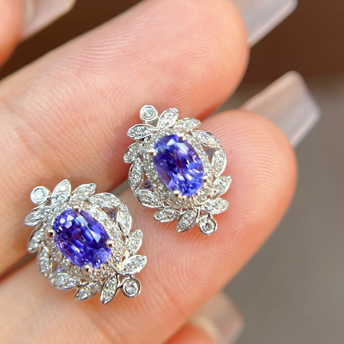 14k Gold 1.63 Ctw Natural Sapphire & Diamond Earrings - 3
