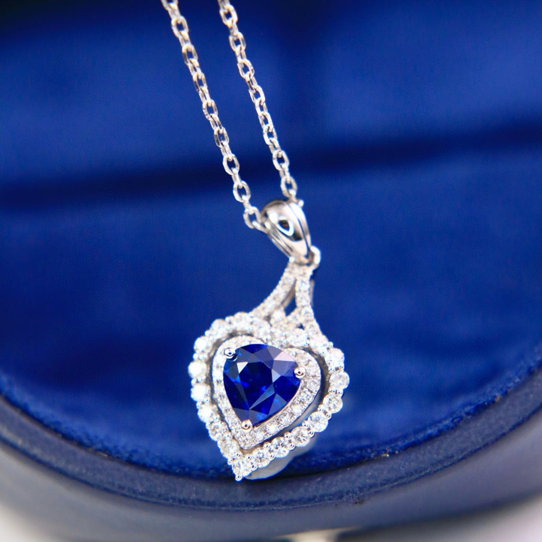14k Gold 1.19 Ctw Natural Sapphire & Diamond Pendant( Without Chain ) - 2