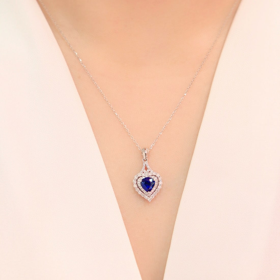 14k Gold 1.19 Ctw Natural Sapphire & Diamond Pendant( Without Chain ) - 3