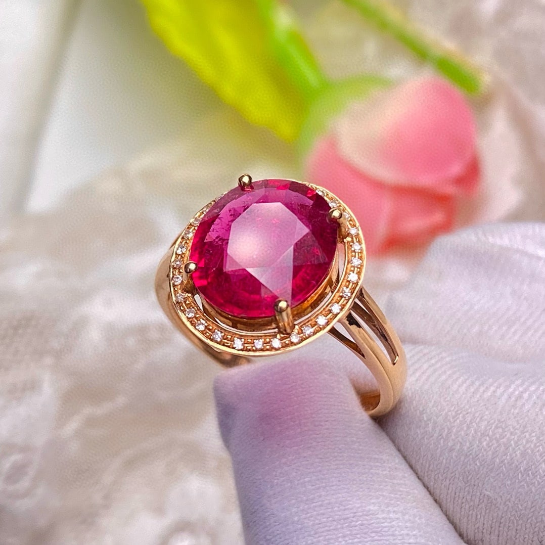 14k Gold 3.05 Ct Natural Tourmaline & Diamond Ring - 2