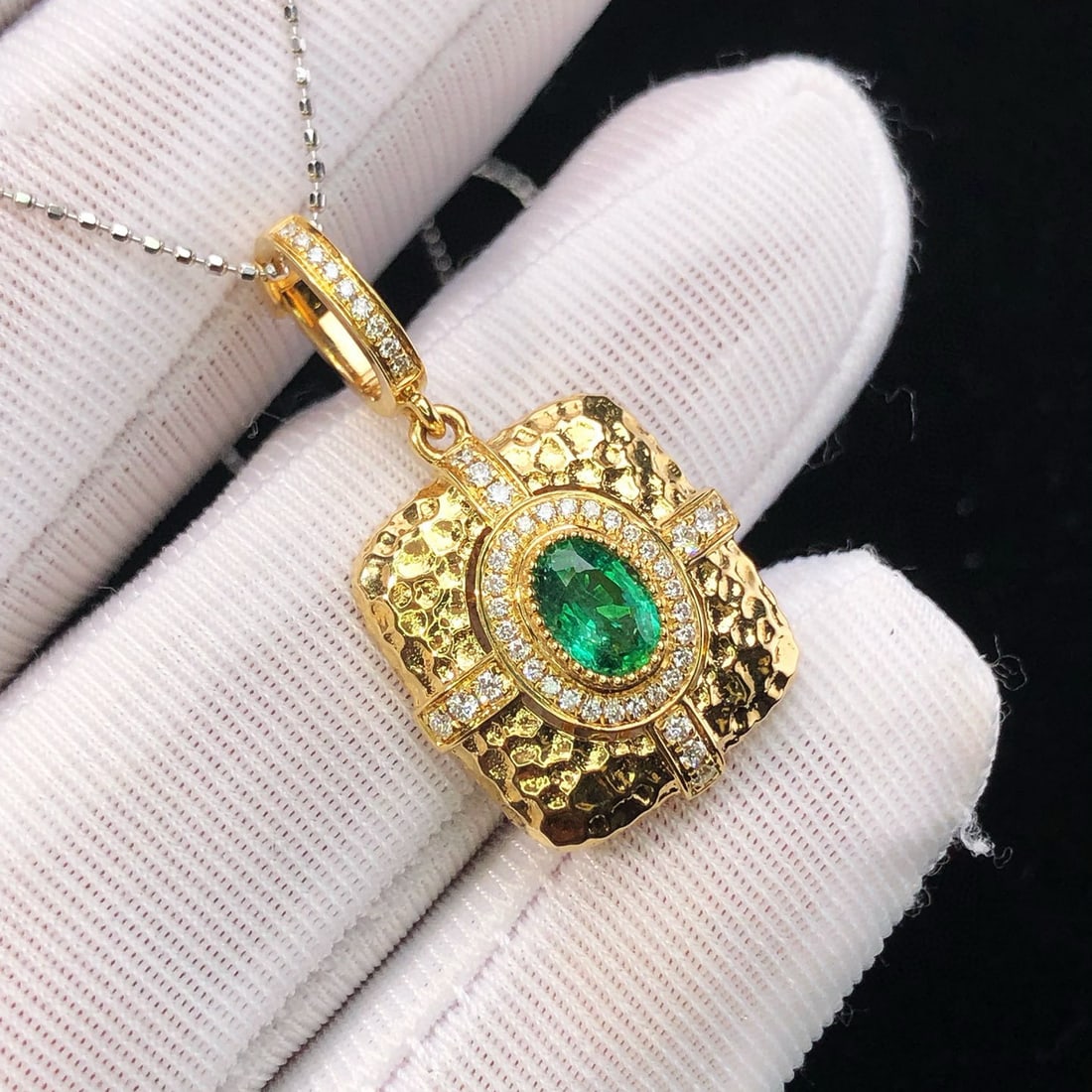 14k Gold 0.60 Ctw Vivid Green Natural Emerald & Diamond Pendant( Without Chain ) (1 of 9)