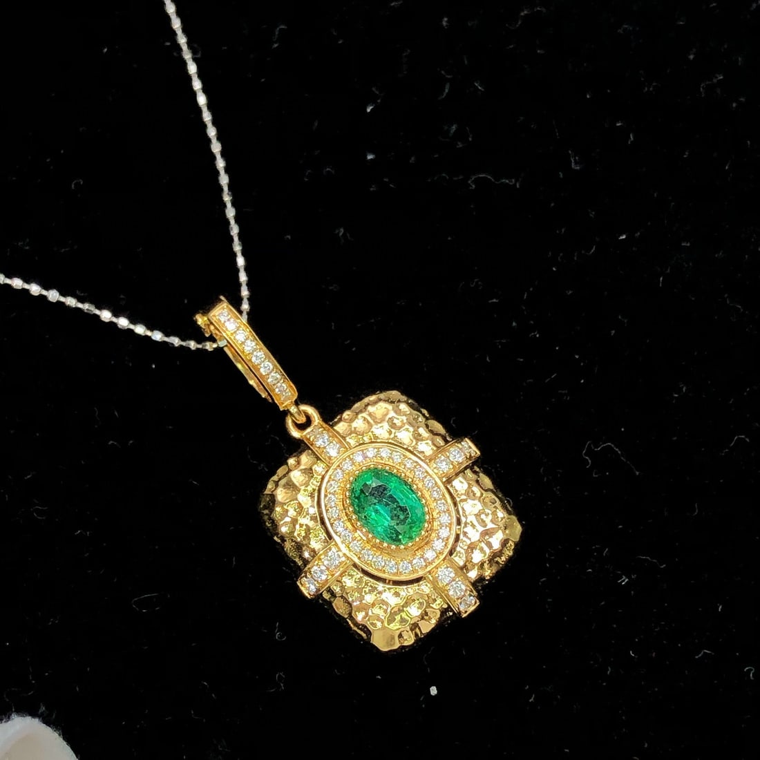 14k Gold 0.60 Ctw Vivid Green Natural Emerald & Diamond Pendant( Without Chain ) - 6
