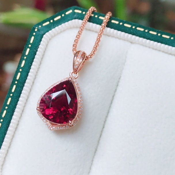 14k Gold 4.14 Ct Natural Tourmaline & Diamond Pendant( Without Chain ) - 2